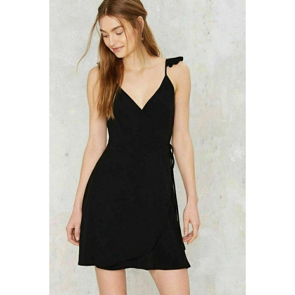 Masty gal Maddy K Womens Black Cute Factor Ruffle Wrap Dress Size S